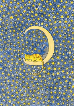 Is there anything sweeter than a little kitty sleeping on the Moon! Send a cat lover this adorable Sarah Lovell Art Birthday card for any occasion.