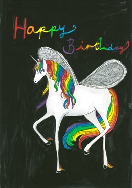 A rainbow unicorn with wings! Is there anything more magical than this Sarah Lovell Birthday card?
