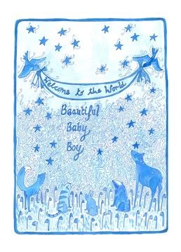 Say hello to their beautiful baby boy with this lovely new baby Sarah Lovell Art card.