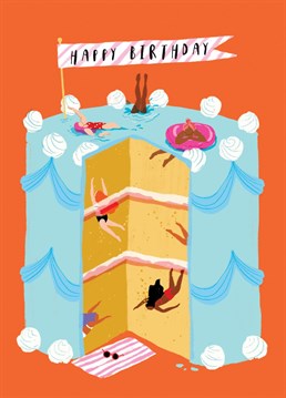 Who wouldn't want to dive into cake? Send this fab illustration to all the cake lovers you know on their birthday.  Designed by Sarah Long Illustrates, she knows how to have a good time.