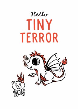 Say hello to a newly born tiny terror with this Baby Shower card designed by Spots and Stripes.
