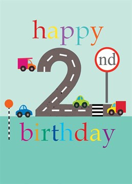 A Birthday card free from diesel fumes by Square Birthday card Company for the two-year-old car-addict.