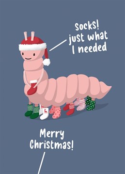 Are you looking forward to getting more socks for Christmas this year? This caterpillar needs all the pairs he can get. Cute card designed by Sassy Sarah.