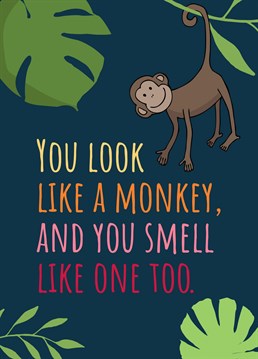 You look like a monkey and you smell like one too. What I actually meant to say was happy birthday! Cheeky birthday card designed by Sassy Sarah.