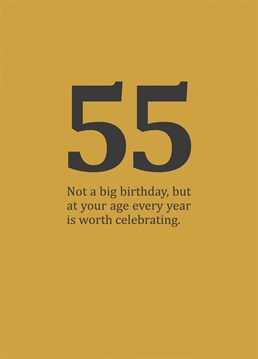 A rude and funny, age specific card for those in-between-y birthdays in your fifties. Cynical 55th birthday card designed by Sassy Sarah.