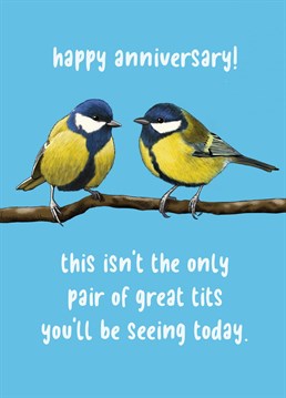 Who doesn't love a pair of great tits? Make your celebration extra special with this cheeky anniversary card designed by Sassy Sarah.