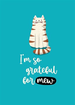 Tell someone how grateful you are with this cute cat pun card designed by Sassy Sarah.