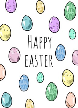 Send Easter wishes with this 'Happy Easter Chocolate Mini Eggs Card'. Designed by Send Salutations.