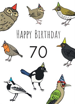 Send birthday wishes with this 'Garden Birds 70th Birthday Card'. Designed by Send Salutations