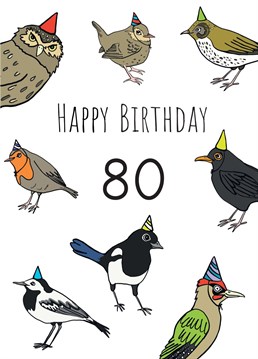 Send birthday wishes with this 'Garden Birds 80th Birthday Card'. Designed by Send Salutations