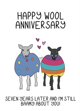 Woah, 7 years! Say congratulations on 7 years of marriage with this funny, wedding anniversary card designed by Schnauzer Scribbles!