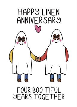 4th wedding anniversary card. Say happy linen anniversary and celebrate 4 boo-tiful years together with this funny, cute card!