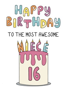 Say happy 16th birthday to your awesome niece with this bright, colourful card!