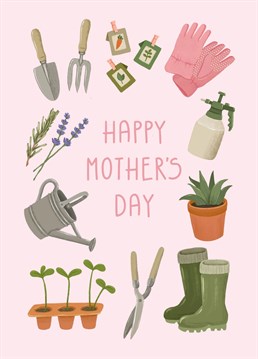 Wish your gardening loving mum a very happy Mother's Day with this cute illustrated card.