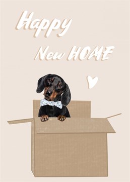 Send your loved one this super cute sausage dog new home card to celebrate their new adventure. Perfect for a dog lover or owner of a sausage dog.