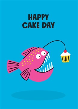 Everyone knows that cake is the main focus of any birthday. What better way to remind the birthday recipient of this with a niche angler fish card? By Stoats & Weasels.