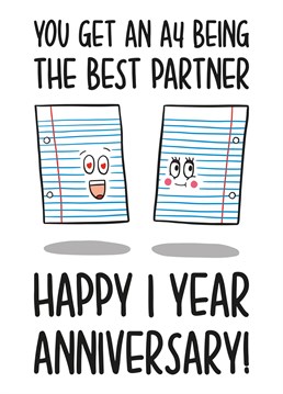 Celebrate your 1st year of marriage with this funny pun paper anniversary card.