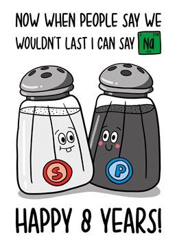 Celebrate your 8th year of marriage with this funny pun salt anniversary card.