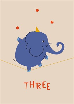 Put a smile on children's faces with this quirky circus elephant third birthday card designed by Betiobca!