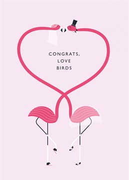 An 'oh so stylish' wedding card featuring illustrated flamingo love birds