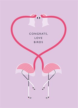 An 'oh so stylish' lesbian wedding card featuring illustrated flamingo love birds