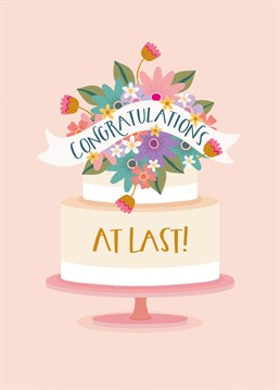 Congratulate your recipients on finally getting married, with this pretty floral wedding cake card.