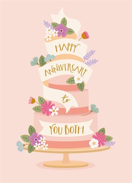 Wish a lovely couple the happiest of anniversaries, with this pretty floral anniversary cake card by The Pattern Press