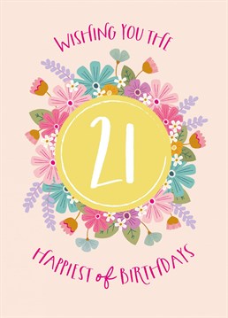 Wish your loved one the happiest of 21st birthdays, with this pretty floral card by The Pattern Press