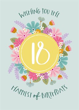 Wish your loved one the happiest of 18th birthdays with this pretty illustrated floral card by The Pattern Press