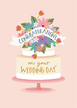 Congratulate the happy couple on their wedding day, with this pretty floral wedding cake card.