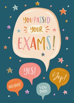 Congratulate a special someone on passing their exams with this colourful card.