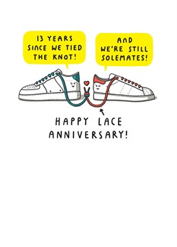 This 13th anniversary card is perfect for a couple of solemates!
