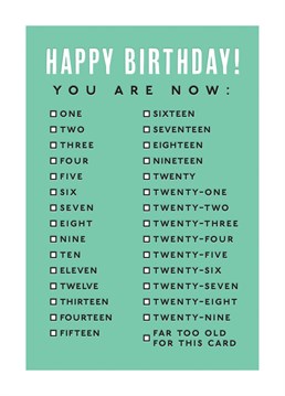 Tick all the right boxes with this funny Birthday card.