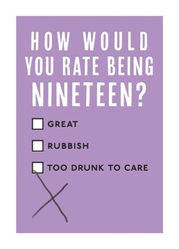 We really rate this funny Birthday card for 19 year olds