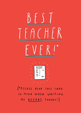Bribe your teacher for a good grade with this brilliant Tillovision Thank You card.