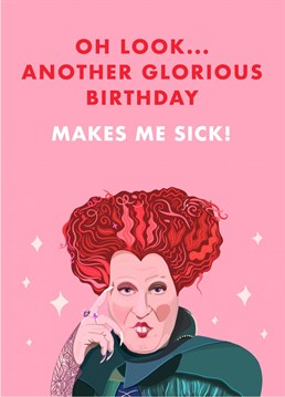Spooky and Sassy, send birthday wishes to a Hocus Pocus fan with the help of Winifred Sanderson! A magical card, perfect for Autumn and Halloween Birthdays!