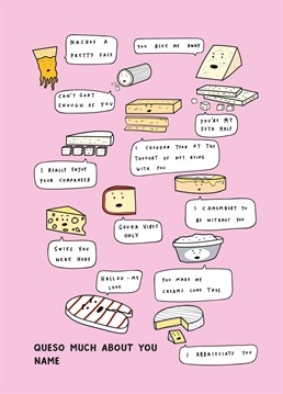 Not to sound cheesy, but you guys really look gouda together! Make your partner melt and show them you brie-long together with this ever so cheesy Valentine's card. Personalised design by Scribbler.