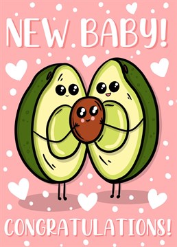 Send new parents your congratulations with this adorable vegan friendly avocado cartoon card.