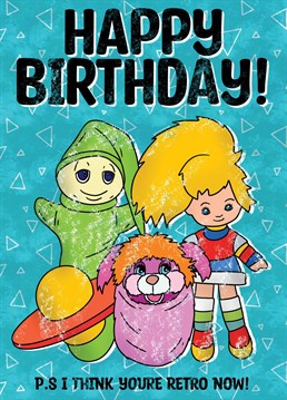 Send your loved one this cute 'retro' card featuring their favourite kids toys to wish them a happy birthday.