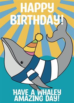 Send a smile with this cute colourful whale card to send some birthday love.