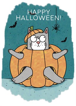 Send some cute Halloween vibes with this cute pumpkin kitty card!