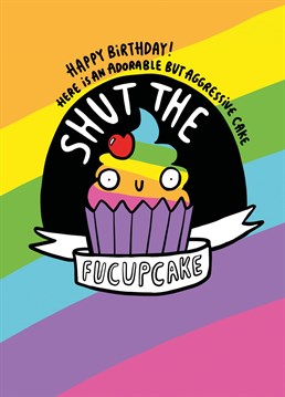 Adorable cupcakes, sweary puns and rainbows. There's no better combo than that! Birthday card by Katie Abey for Whale & Bird.