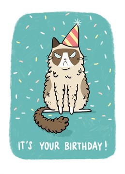 This grumpy cat is perfect for wishing someone a super happy birthday! Card from Whale & Bird.