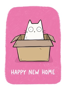 Happy New Home! Send this cute cat in a box to your favourite cat loving new home owners! Design by Whale & Bird.