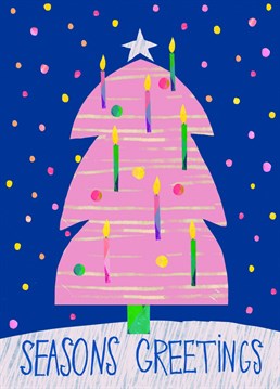 pink christmas tree  It's the perfect card to send to your loved one . Pretty illustrated card featuring christmas tree