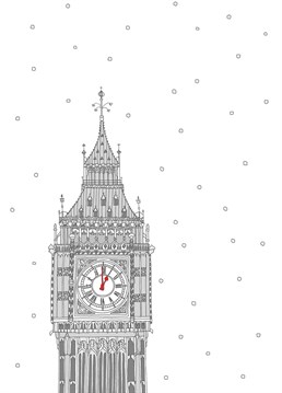 A festive Christmas card featuring a snowy London landmark. Big Ben at Christmas!    Designed by you've got pen on your face