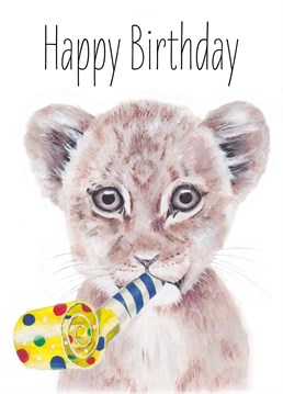 Happy Birthday Lion Cub card, handmade painting design for your family, friends or loved ones.