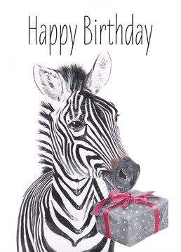 Happy Birthday Zebra card, handmade painting design for your family, friends or loved ones.