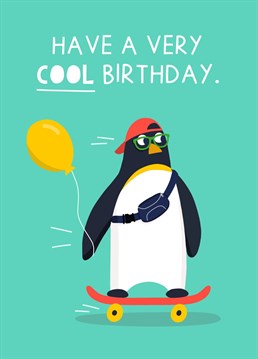 Send your best birthday wishes to the coolest kid in town with this fun illustrated penguin birthday card!