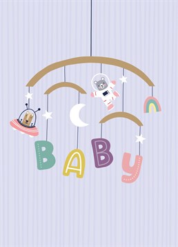Send your best wishes for the arrival of the new baby with this adorable space characters new baby card. Designed with no reference to 'pink or blue', this card is a great choice for either boys or girls!